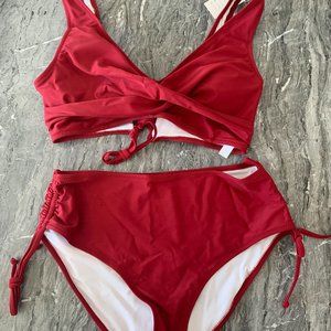 Twist Front Drawstring Side High Waisted Bikini